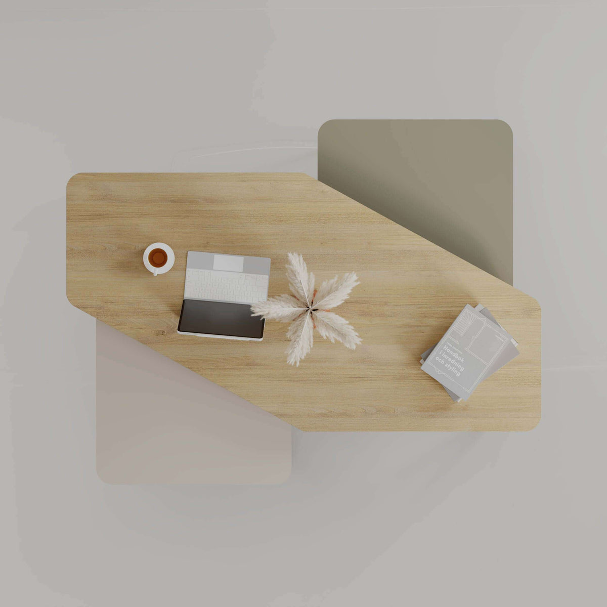 Light oak modern coffee table set with black metal frame, rounded-corner tabletop
