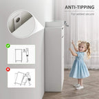 White shoe storage cabinet with anti-tipping wall anchor and secure side panel