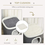 Grey sisal cat barrel with thick removable top cushion and plush-lined side openings