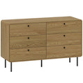 Chest of Drawers, 6 Drawer Dresser - Oak - Bobobiy