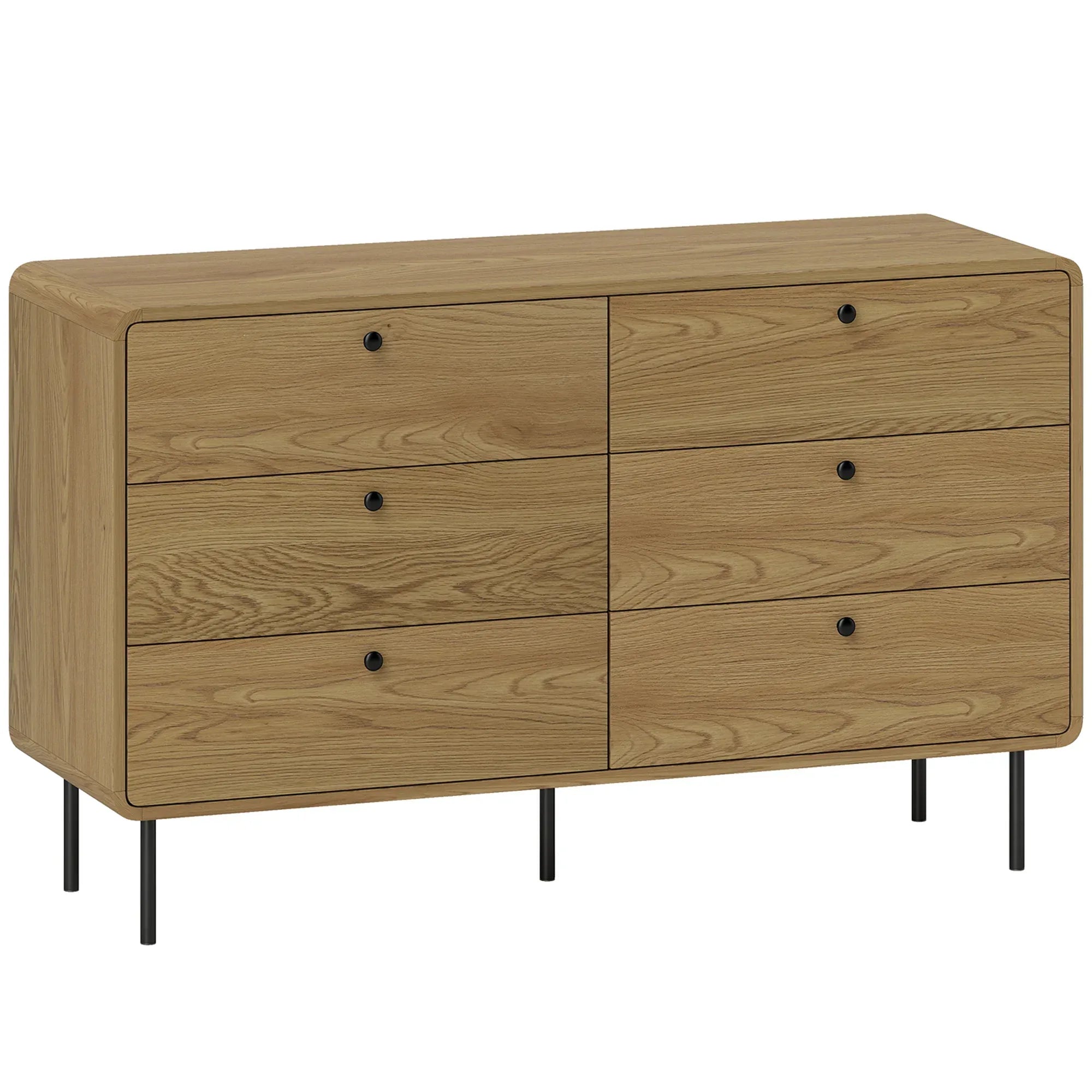 Chest of Drawers, 6 Drawer Dresser - Oak - Bobobiy