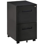 Black 2-drawer mobile filing cabinet with lockable front handles and caster wheels