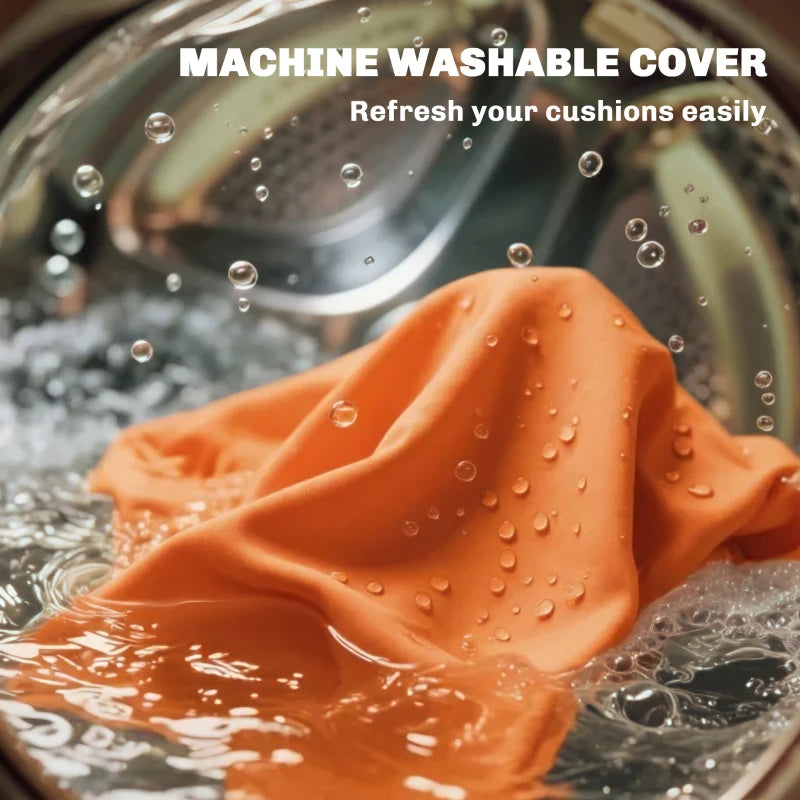 Orange cushion cover with water droplets, machine-washable fabric
