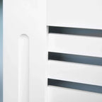 White radiator cover interior view with horizontal slat ventilation openings.