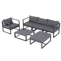 6 PCs Outdoor Indoor Sectional Sofa Set Thick Padded Cushions Aluminium Frame 5 Seaters 1 Coffee Table Footrest Grey - Bobobiy