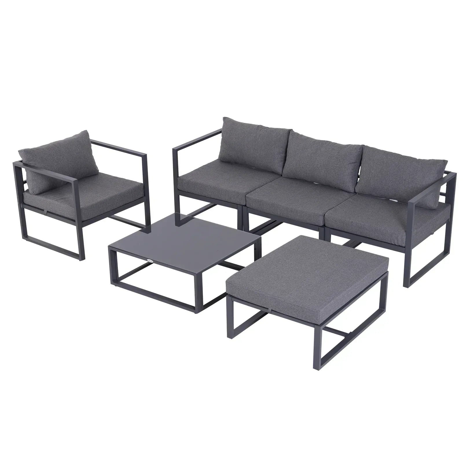 6 PCs Outdoor Indoor Sectional Sofa Set Thick Padded Cushions Aluminium Frame 5 Seaters 1 Coffee Table Footrest Grey - Bobobiy