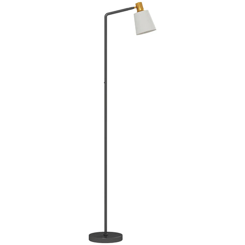 Black standing floor lamp with curved arm and white rectangular shade