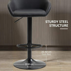Black bar stool with sturdy steel base and circular footrest ring beneath seat