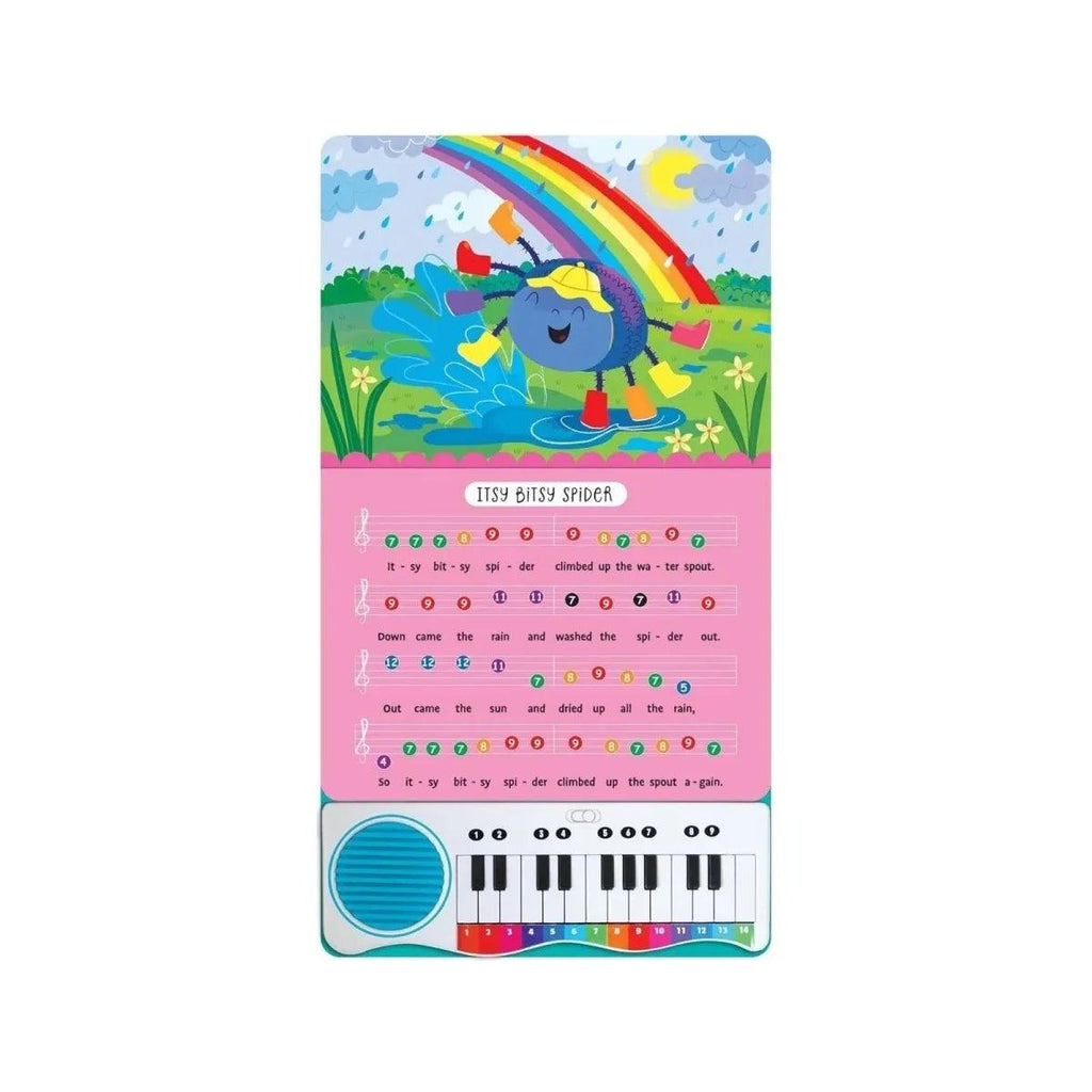 Itsy Bitsy Spider musical piano book with song lyrics pages and mini keyboard