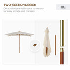 Cream white two-section garden parasol with detachable pole and spare cover