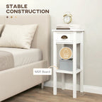 White side table with drawer and open shelf, gold handle, sturdy frame