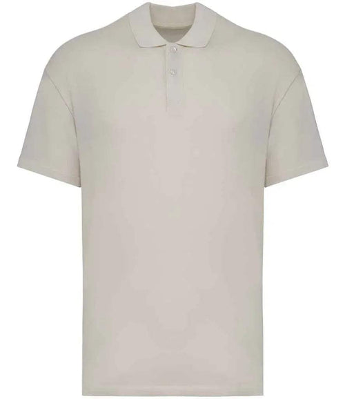 Ivory drop-shoulder polo shirt with short sleeves and button placket