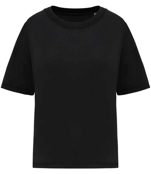 Washed black oversize T-shirt with crew neck and short sleeves