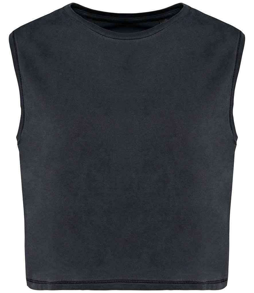 Washed coal grey cropped tank top with crew neckline and sleeveless design
