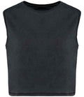 Washed coal grey cropped tank top with crew neckline and sleeveless design