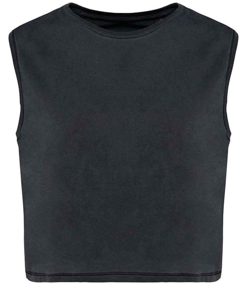 Washed coal grey cropped tank top with crew neckline and sleeveless design