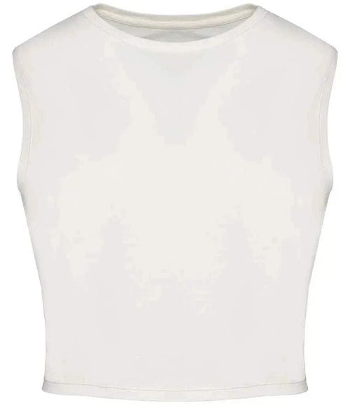 Washed ivory cropped tank top with crew neckline and sleeveless design