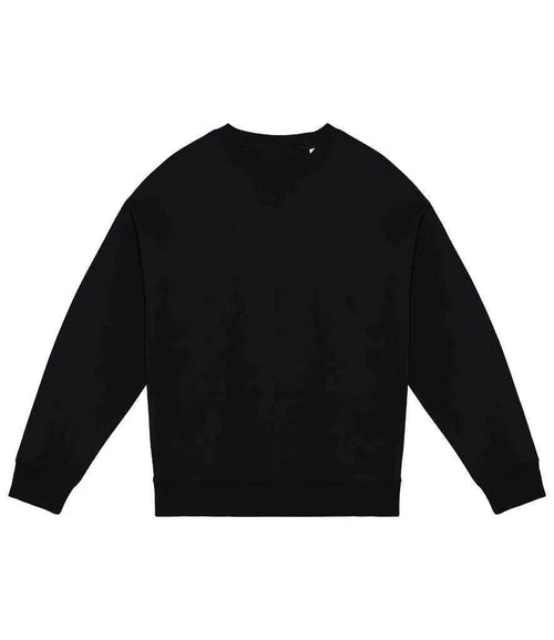 Black oversized unisex sweatshirt with crew neck and long sleeves