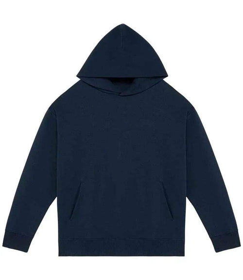 Navy oversized drop-shoulder hoodie with hood and kangaroo pocket
