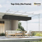 Dark grey retractable pergola canopy fabric overhead with extended roof panel