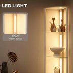 White LED floor lamp with glass shelves, warm-white lighting inside the frame