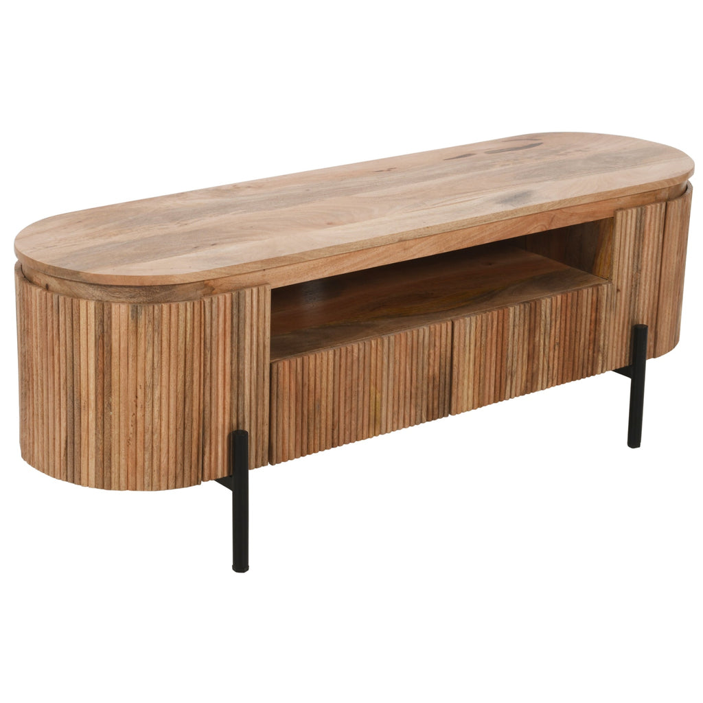 York Natural Solid Wood Tv Cabinet With Metal Legs