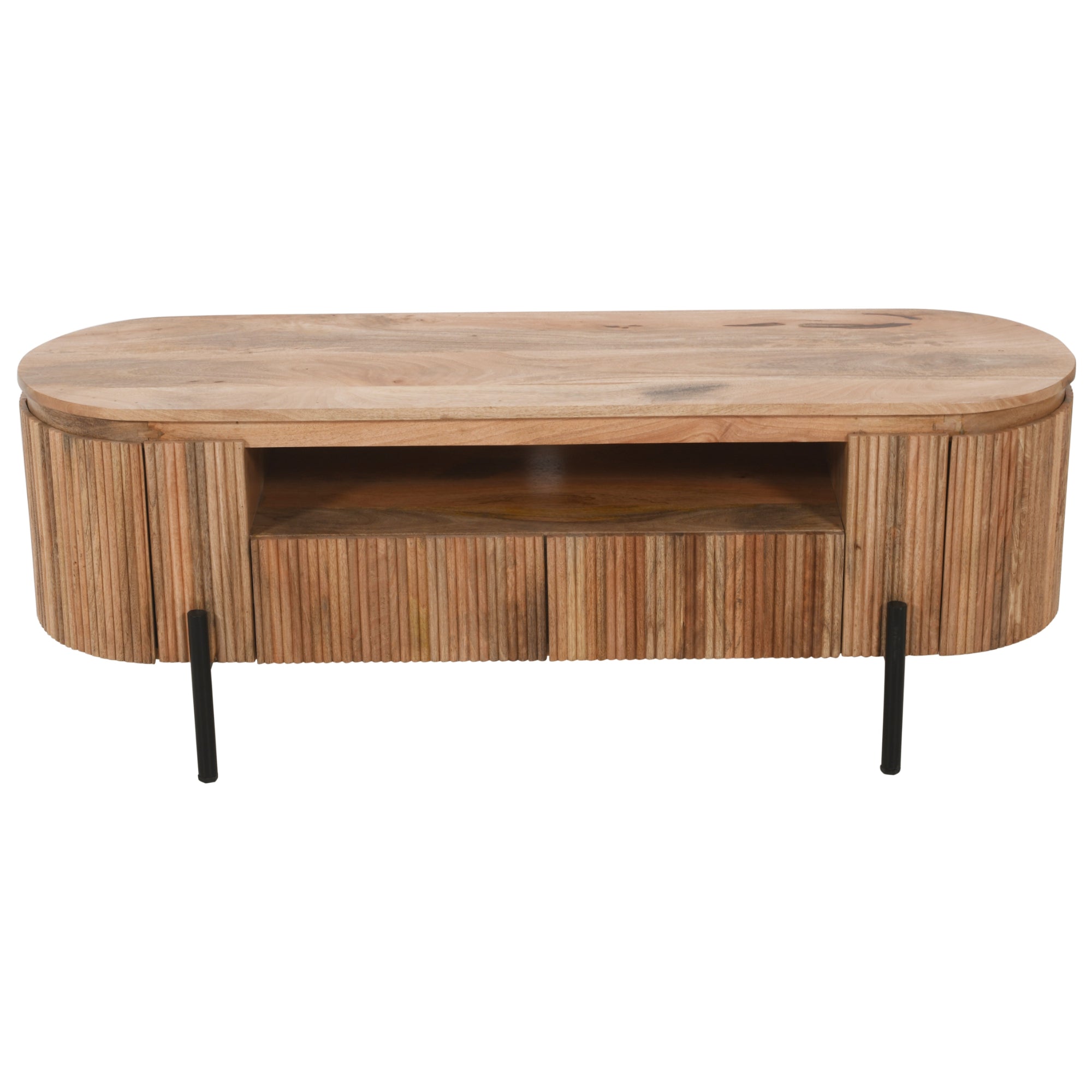 York Natural Solid Wood Tv Cabinet With Metal Legs