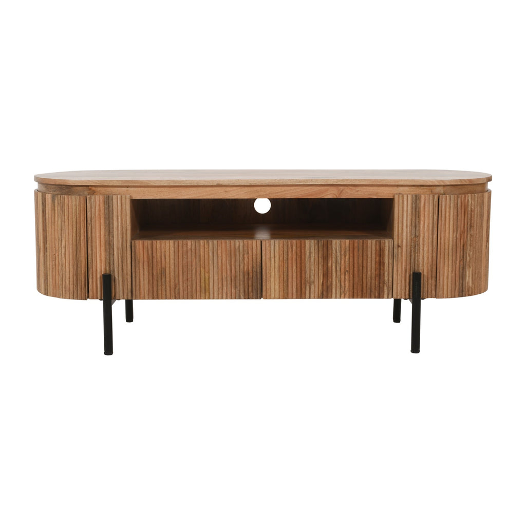 York Natural Solid Wood Tv Cabinet With Metal Legs