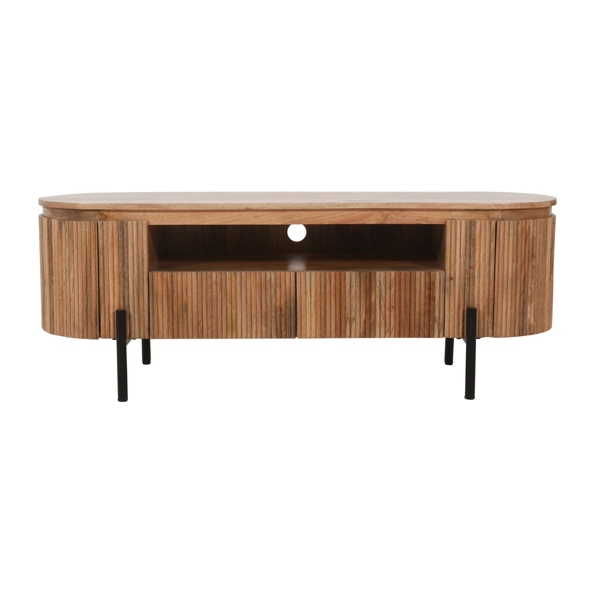 York Natural Solid Wood Tv Cabinet With Metal Legs