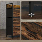 Rustic chest corner details: black steel frame, curved handles, adjustable foot pads