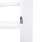 White wall-mounted bookshelf side with metal mounting plate and screws
