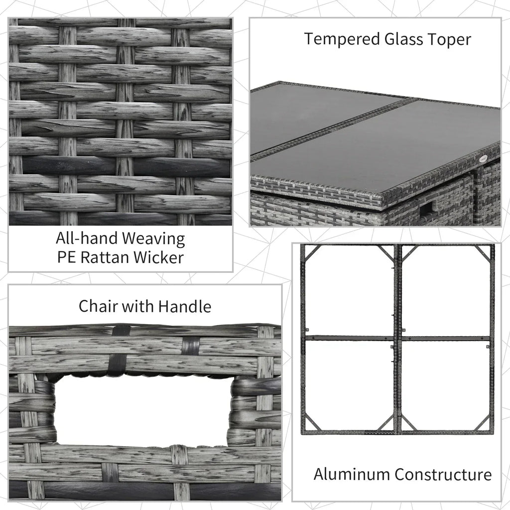 8-Seater Rattan Dining Set Garden Furniture Cushion Seat Woven Rattan Grey - Bobobiy