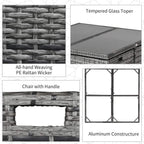 Tempered glass dining tabletop with hand-woven PE rattan wicker and aluminum frame