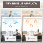 Silver ceiling fan with light and 5 beech wood-effect blades, reversible airflow