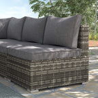 Deep grey armless rattan garden chair with thick back and seat cushions, side view