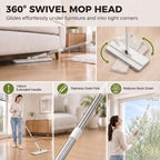 360 swivel flat mop head with stainless pole and corner-friendly cleaning base