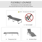 Dark gray reclining lounge chair with 5-level adjustable back and folding frame, pillow