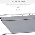 Grey textilene rocking lounger with headrest pillow and metal suspension frame