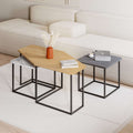 Set of 3 nesting coffee tables with light wood tops and black metal frames