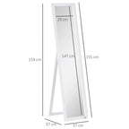 White full-length standing mirror with size markings on the frame
