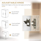 Adjustable hinge hardware on natural wood cabinet door