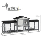 Light grey 2-tier rabbit hutch with front ramp and side run boxes, wire mesh walls