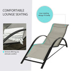 Sun lounger chair with grey mesh seat and backrest, curved armrests, black metal frame