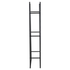 Tall black metal firewood log holder side view with vertical rails, open frame