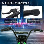 Green and black electric dirt bike handlebar grips and twist throttle with brake lever