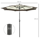 Brown and cream striped umbrella canopy with eight metal ribs and center pole