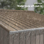Brown metal shed roof showing water runoff along the roof edge