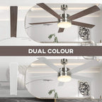 Silver ceiling fan with light and dual-color 5 blades, beech and white