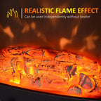 Close-up of glowing orange flame effect inside the electric fireplace glass