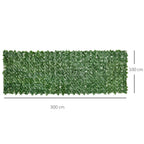 Dark green artificial leaf hedge privacy fence panel, 300 x 100 cm dimensions